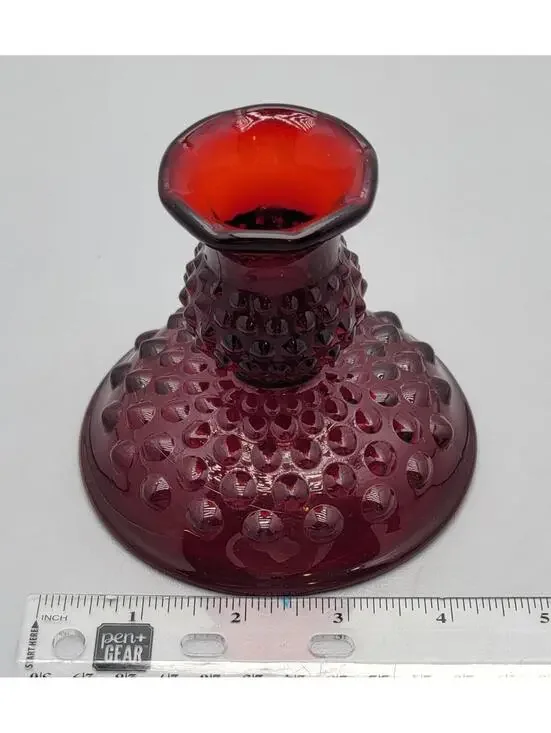 Fenton Amberina Ruby Red Hobnail Glass Candlestick Vintage