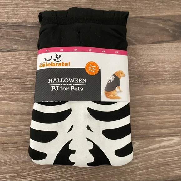 Way‎ To Celebrate Halloween Skeleton Pet Pajamas Glow in the Dark Size 2X