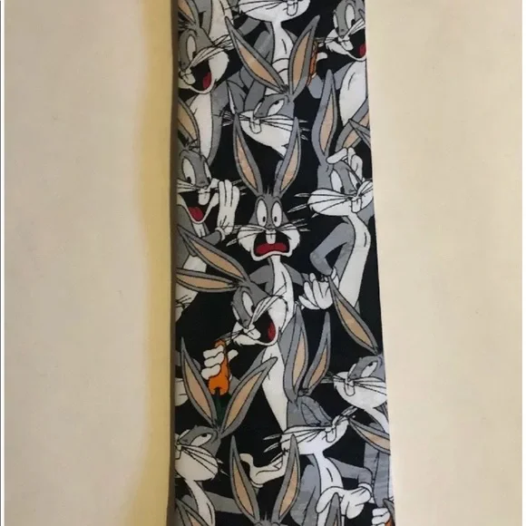 LOONEY TUNES Mania Bugs Bunny Black Silk Necktie $59 NWOT