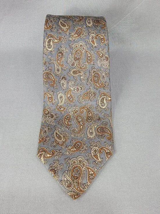 Vtg Robert Talbott Oxbridge Silk Necktie Tie Mens Gray Brown Paisley Print