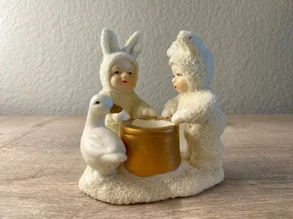 Vintage Department 56 Ceramic Snow Babies Duck Goose Candlestick Holder