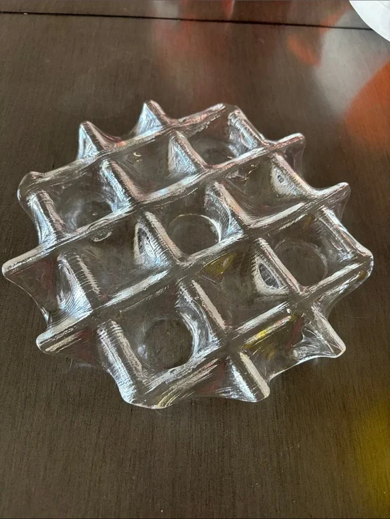 Vintage Muurla Finland Clear Art Glass 5 Tealight Candle Holder Waffle Ruffle