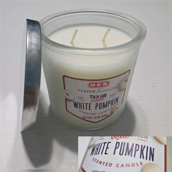 HEB Texas Roots WHITE PUMPKIN Candle 2 Wick Candle NEW