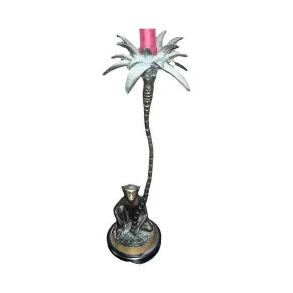 10/Bronze Monkey Palm Tree Monkey Taper Candle Holder, Black/Gold, 16 in