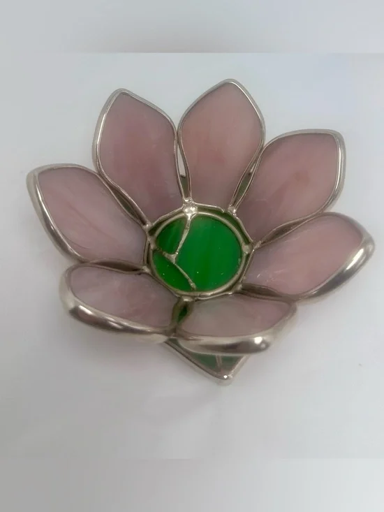 Lily Pad Leaded Glass Trinket Dish Tea Light Candle Holder Pink