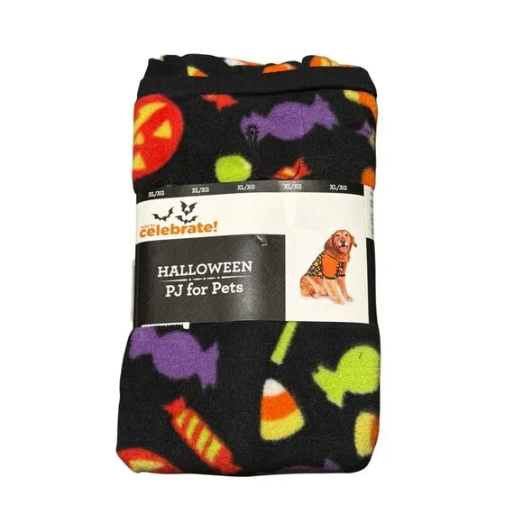 Celebrate! XL Dog Halloween Spooky Pajamas Fleece Candy Corn‎ Pet Costume NEW