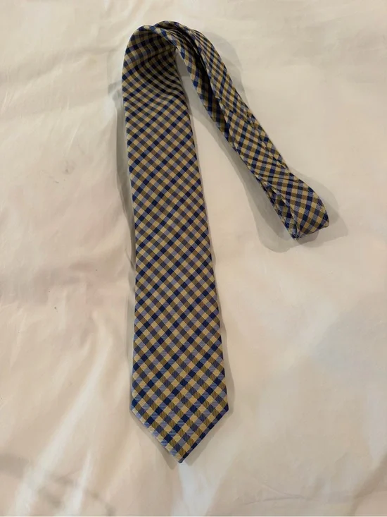 Classic Checkered Men's Tie in Blue and Tan
