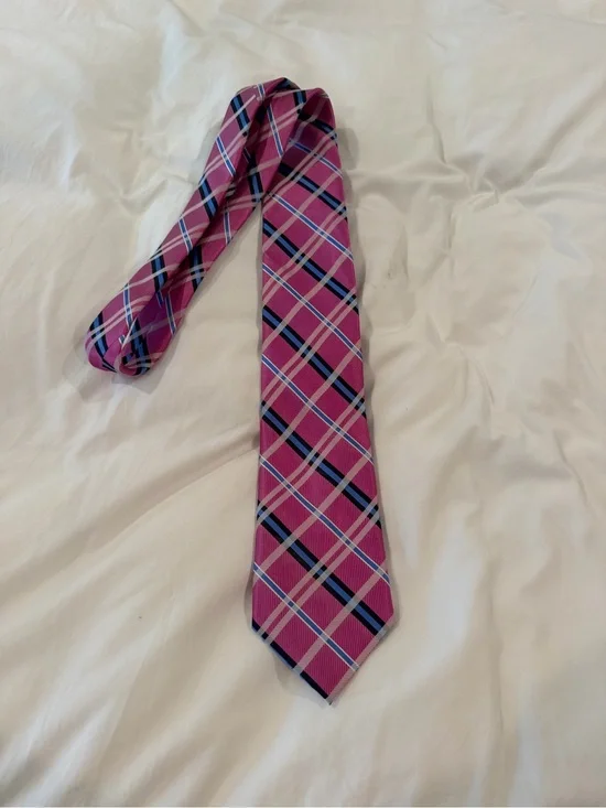 Nautica Pink Plaid Tie with Navy and White Stripes