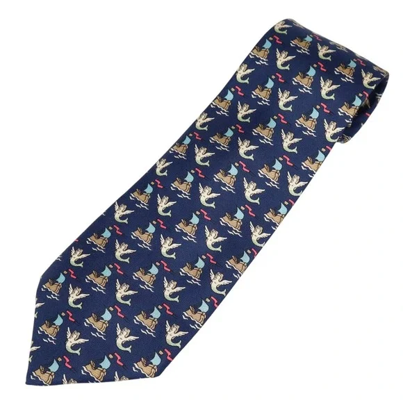 Hermès‎ Silk Tie Navy Winged Mythological Creatures Chimera Novelty France 7530