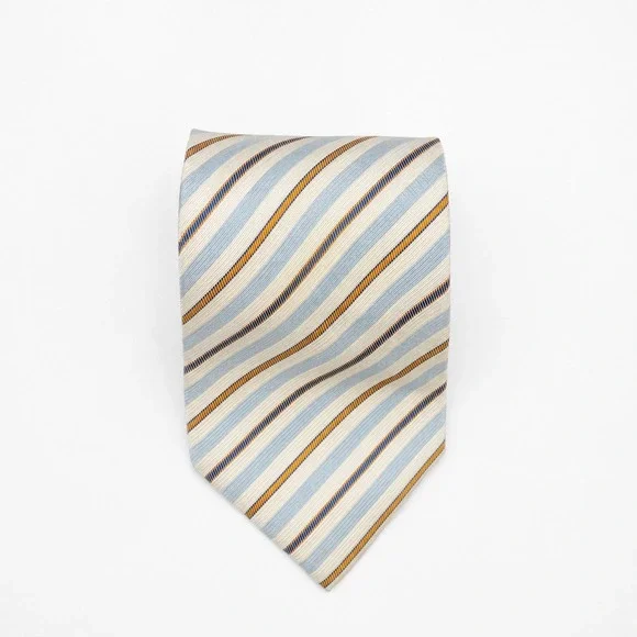 Vtg Prada Silk Repp Tie Blue Cream Striped Made in Italy Designer 3.75