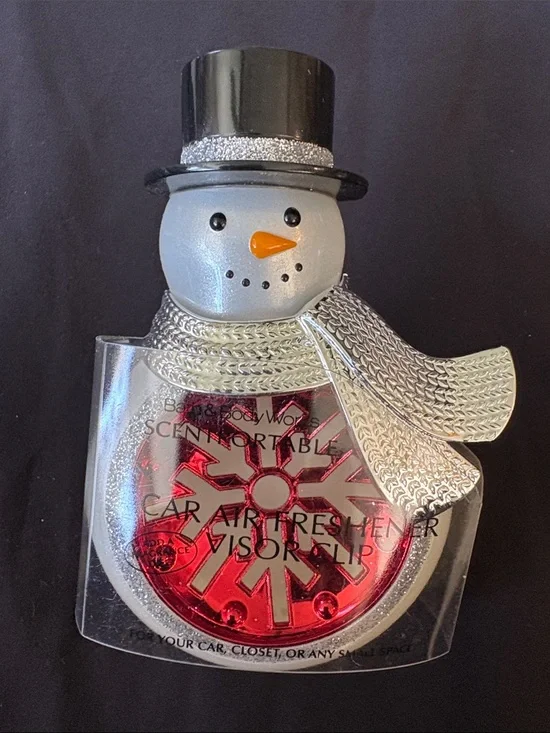 Bath & Body works Snowman Car Air Freshener - visor clip Silver & Red