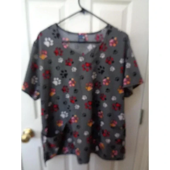 Zoe + Chloe Nursing Scrub Shirt Uniform Nurse Vet XL Dog Pawprints