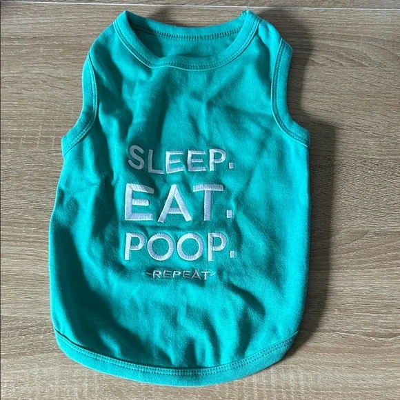 Turquoise Dog Tank Top - 'Sleep. Eat. Poop.'