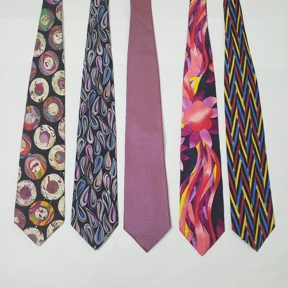 Bachrach bundle of 5 silk ties pink and purple abstract