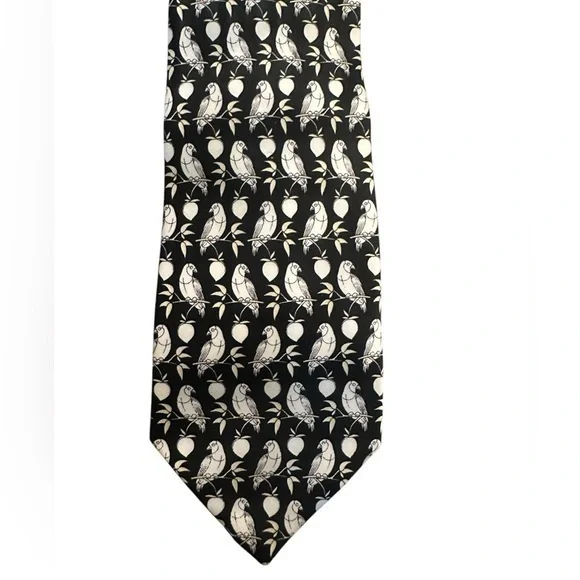 Robert Baldini Paris Mens Neck Tie - Parrot Print - Black and White