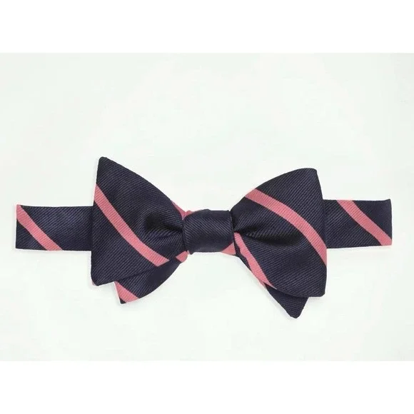 Brooks Brothers Mens Silk Bow Tie Navy Pink Repp Stripe Made in USA Adjustable