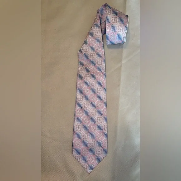 💰Bruno Piattelli XL Handmade 100% Silk Pink Blue Geometric Floral Neck Tie