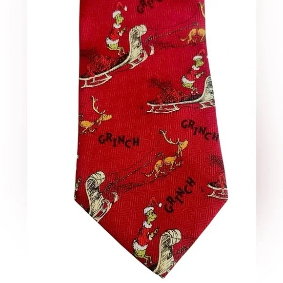 Dr. Seuss Grinch Sleigh Ride Tie - All Over Graphic - Red