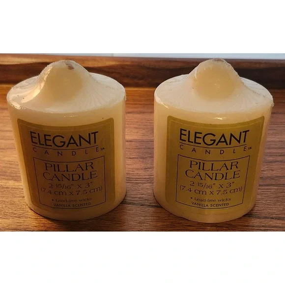 Elegant Candle Vanilla Scented Pillar Candles Set of 2 Cream Lead Free Wick 3in