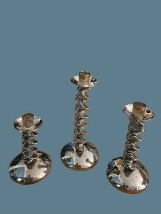 *Macys Silver plated Vintage Spiral Design taper candlestick holders. Set Of 3
