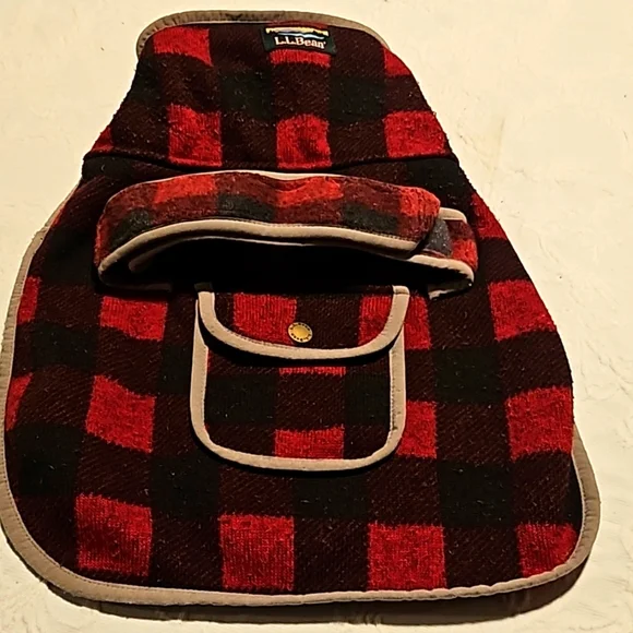 LL BEAN SWEATER FLEECE  FOR DOGS. BLACK AND RED CHECK SIZE MED