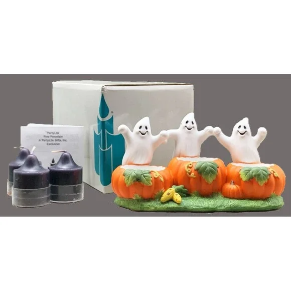 PartyLite Ghost Trio Candle Holder Halloween w 3 PL Candles NIB Retired Vintage