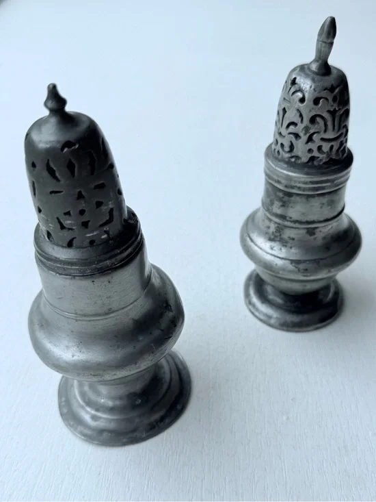 Vintage Pewter Sugar Spice Casters Shakers Pierced Tops Set of 2