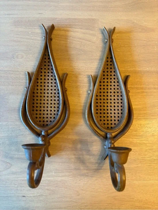 Vintage Used 1981 Homco Caned Back Candle Sconces: Syroco-Style  Wall Decor