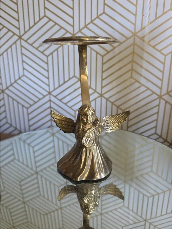 Vintage Solid Brass Angel Candle Votive Holder 6