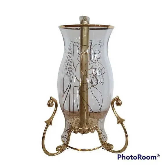 Partylite Versailles Stand Candle Holder With Golden Angel Hurricane Shade P7078