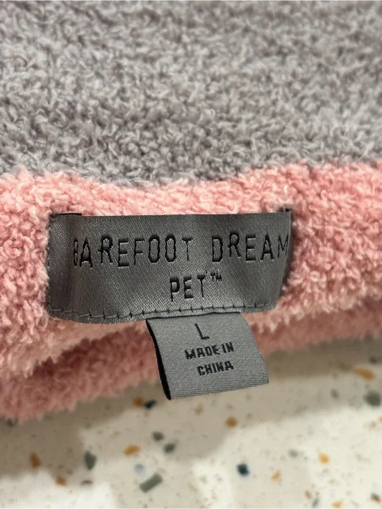 Barefoot Dreams Gray Fuzzy Dog Sweater with Pink Hearts