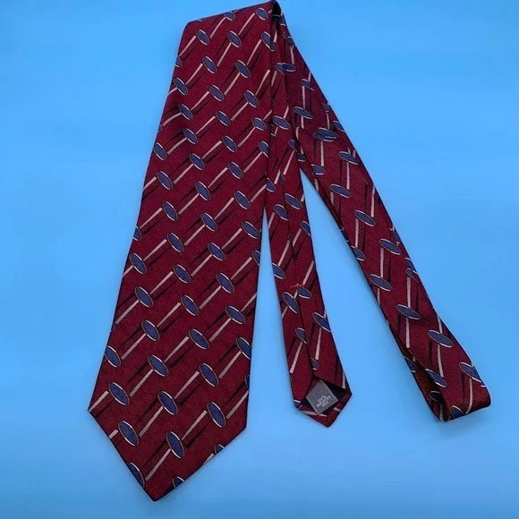 Vintage Gianfranco Ruffini Red Geometric Print Silk Men's Classic Neck Tie