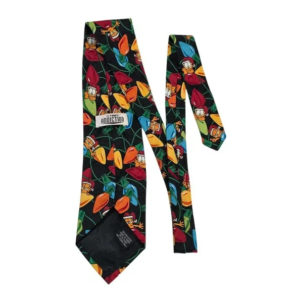 PAWS ADDICTION Garfield Christmas Lights Neck Tie 100% Polyester Holiday‎ Black
