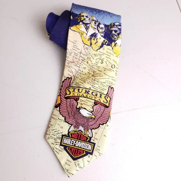 Harley-Davidson‎ Sturgis Rally Vintage Men Tie Mount Rushmore Eagle Map