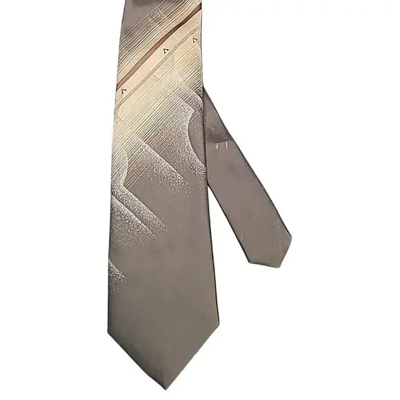 VTG Pauline Trigère Taupe Tie 70s Business Formal
