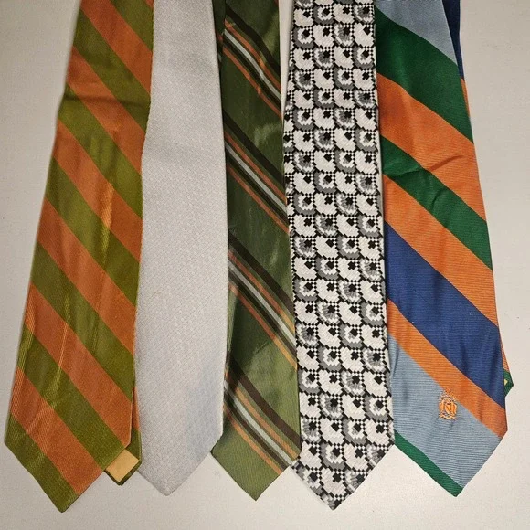 Vintage Mens Necktie Lot 5pc 70s Retro Stripes Geometric‎ Qiana Silk Cuzzens