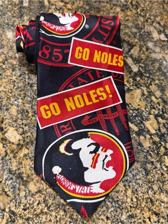 Vintage 90s Ralph Marlin Florida State University Seminole 100% Silk Necktie NWT
