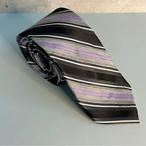 Calvin Klein Black and Purple Striped 60” Tie