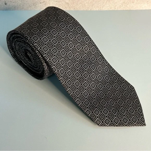 Laurant Bennet Geometric Black and Gray Men's 60” Tie