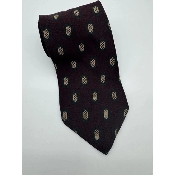 Giorgio Armani‎ Cravatte Silk Tie Brown Geometric Medallion Italy Designer