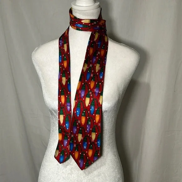 Noel 100% silk colorful Christmas lights & stars tie
