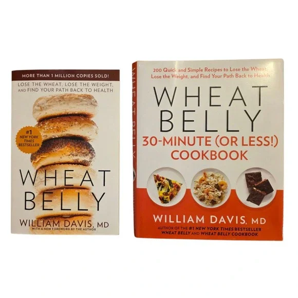 Wheat Belly Paperback Book And Wheat Belly Cookbook hardback by Wiliam Davis MD‎
