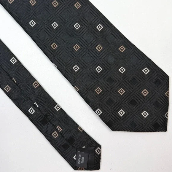 Michael Kors Necktie 100% Silk‎ Black Geometric