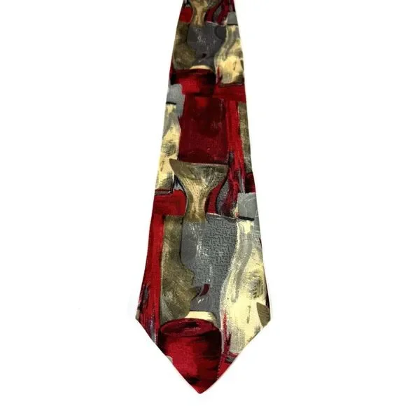 Ermenegildo Zegna‎ Maroon Gold Gray Silk Unique Pattern Made In Italy Tie