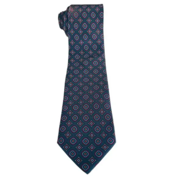 Vintage Paul Salgo Selfridges England Silk Necktie Blue Geometric Medallion Tie