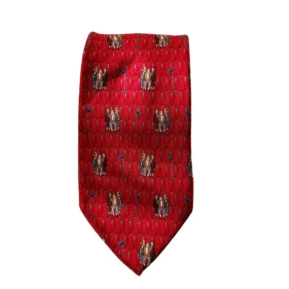 Beluga Beagle Colonial Golf All‎ Over Print Necktie Red Silk Men's Korea