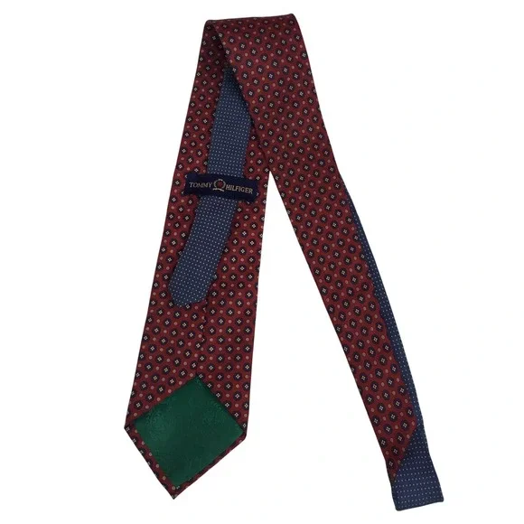 Tommy Hilfiger Mens Red Navy Blue Medallion Silk Necktie Geometric‎ Business Tie