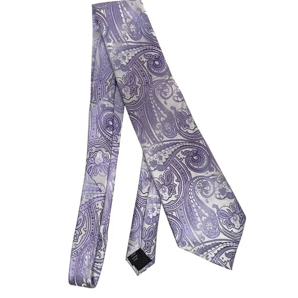 Sean John Tall Paisley Pattern Silk Blend Necktie‎ Lavender Silver Formal