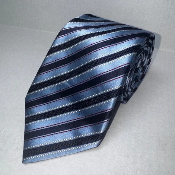 Canali Necktie Mens One Size Blue Striped Silk Made in Italy Luxury Designer