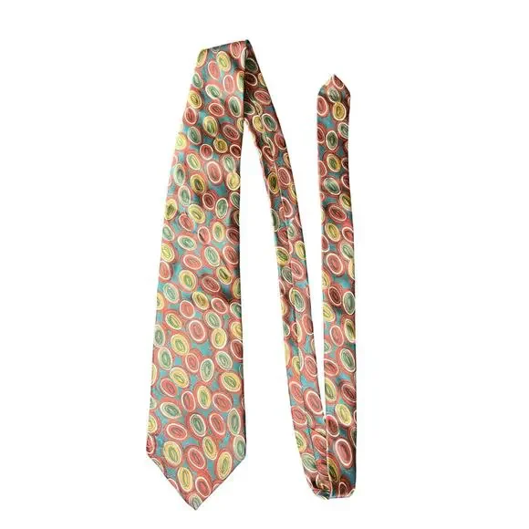 Christian Dior Monsier Paisley Circle Design Silk Necktie Red